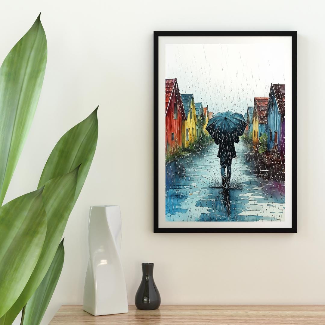 Cozy Urban Decor | Rainy Day Street Scene Art Print