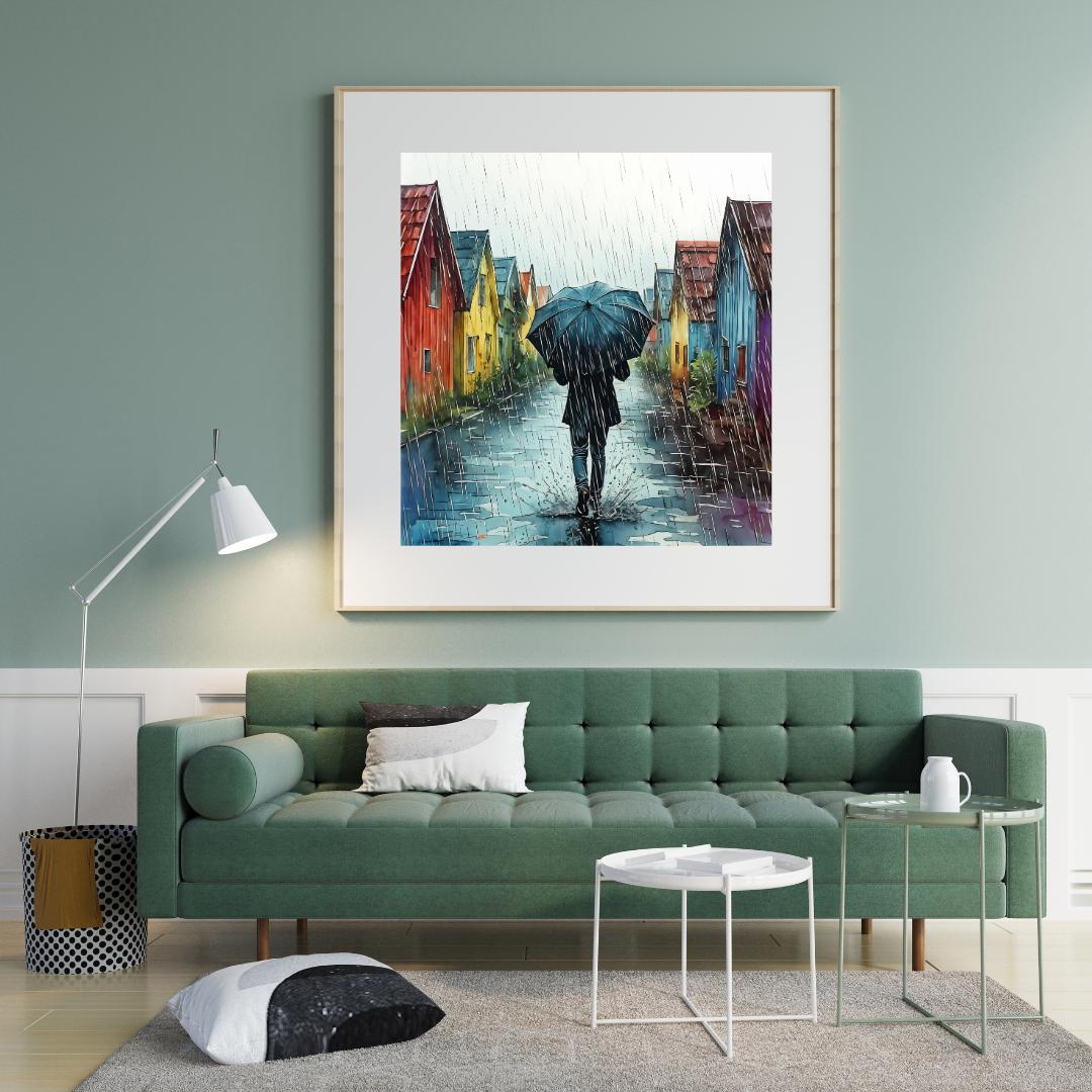 Cozy Urban Decor | Rainy Day Street Scene Art Print