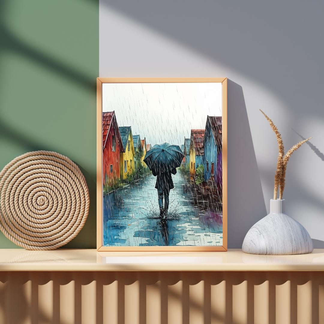 Cozy Urban Decor | Rainy Day Street Scene Art Print