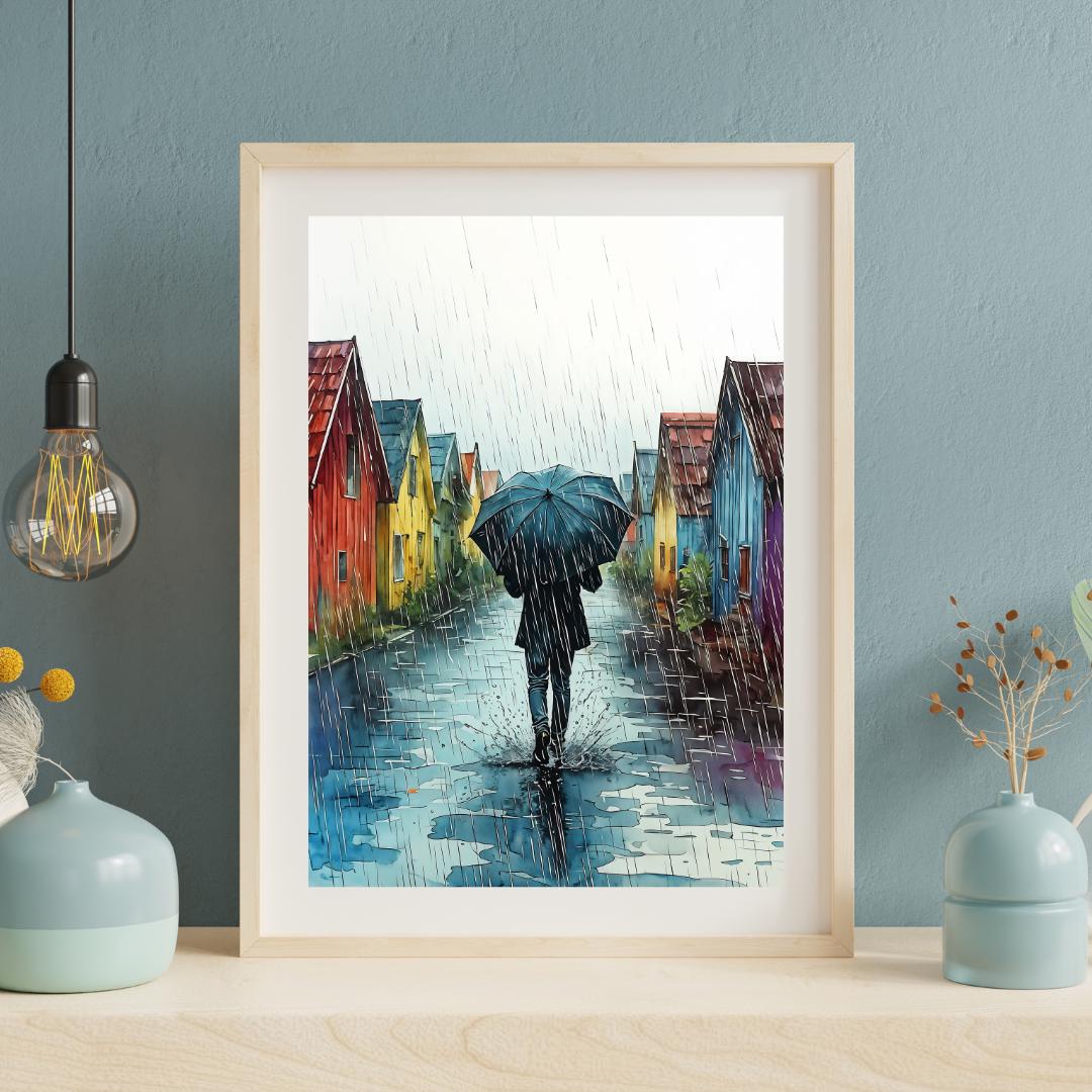 Cozy Urban Decor | Rainy Day Street Scene Art Print