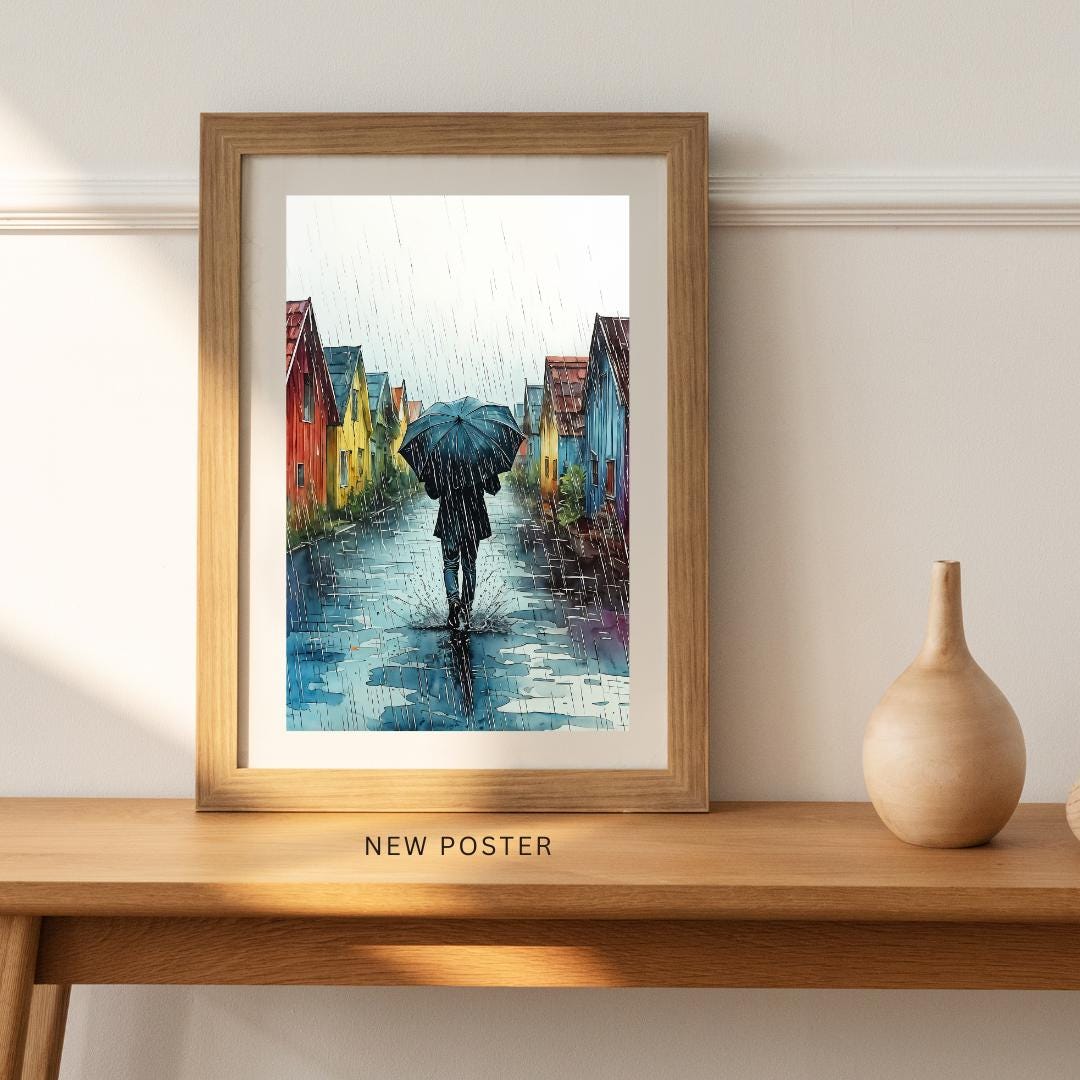 Cozy Urban Decor | Rainy Day Street Scene Art Print