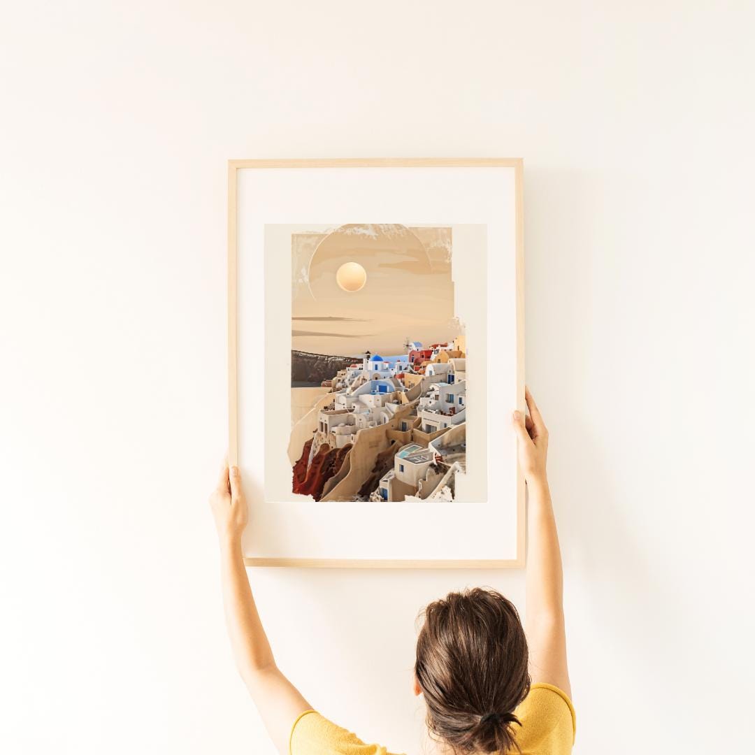 Santorini Sunset Art Print | Mediterranean Coastal Decor | Serene Greece Poster