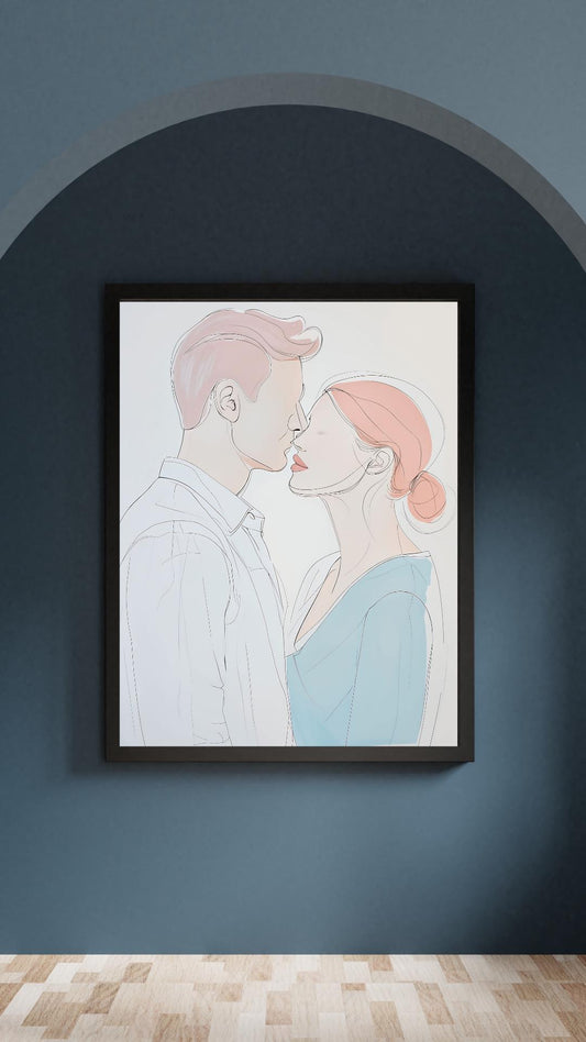 Faceless Portrait Love Decor |Minimalist Couple Art Print | Pastel Romantic Wall Art