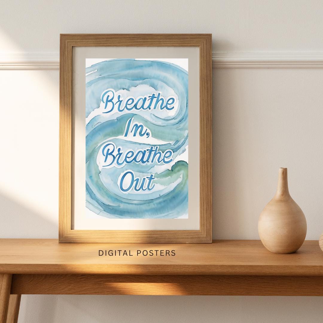 Inhale Peace, Exhale Stress | Zen Quote Decor | Meditation Room Art Print | Mindful Wall Poster | Calm Mindfulness Sign