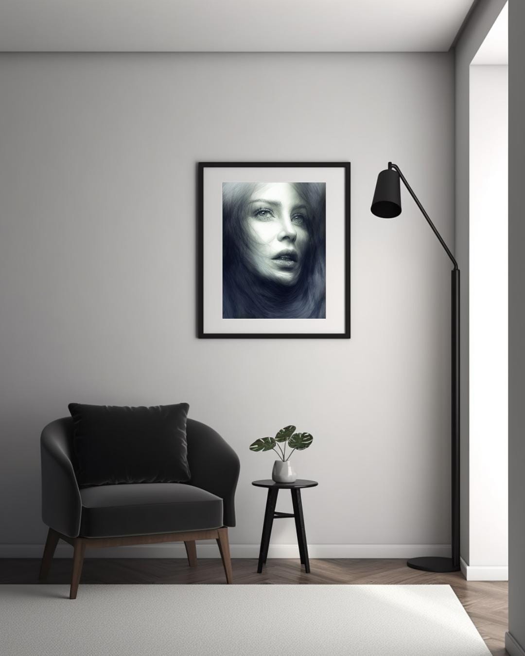Elegant Female Portrait Art Print | Modern Monochrome Wall Decor | Abstract Digital Poster