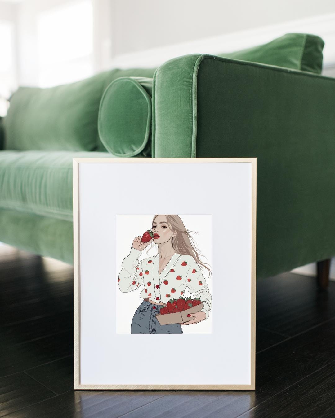 Fashionista Strawberry Girl Poster | Fashion Illustration Wall Art | Modern Aesthetic Decor | Cute Minimalist Print | Fruit Inspired Art