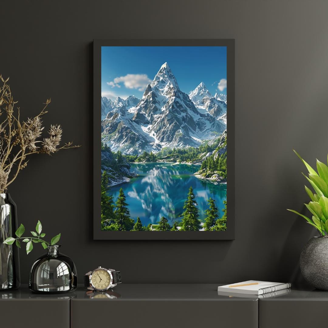 Mountain Lake Reflection Poster | Tranquil Nature Wall Art | Scenic Landscape Printable