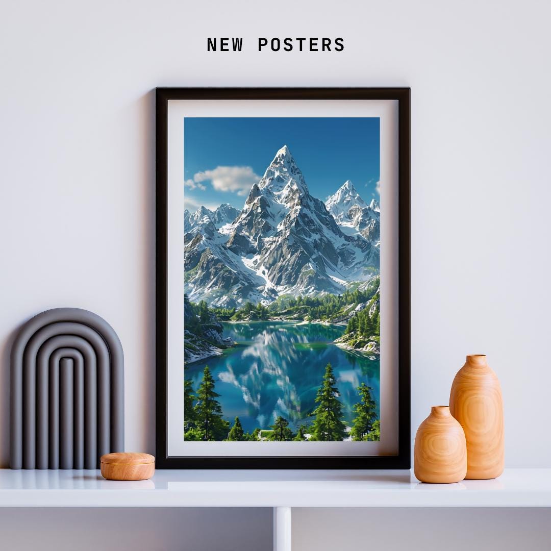 Mountain Lake Reflection Poster | Tranquil Nature Wall Art | Scenic Landscape Printable