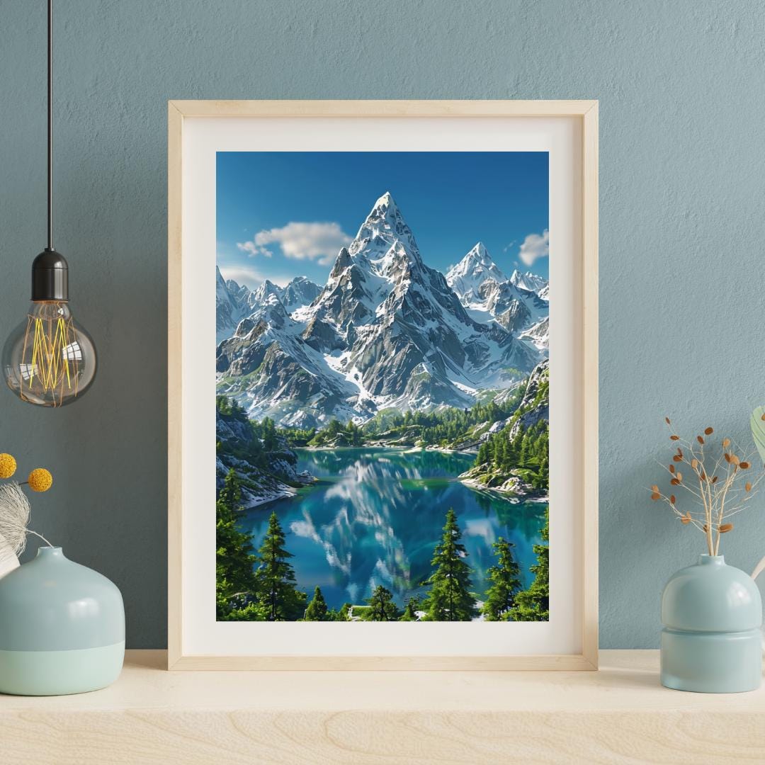 Mountain Lake Reflection Poster | Tranquil Nature Wall Art | Scenic Landscape Printable