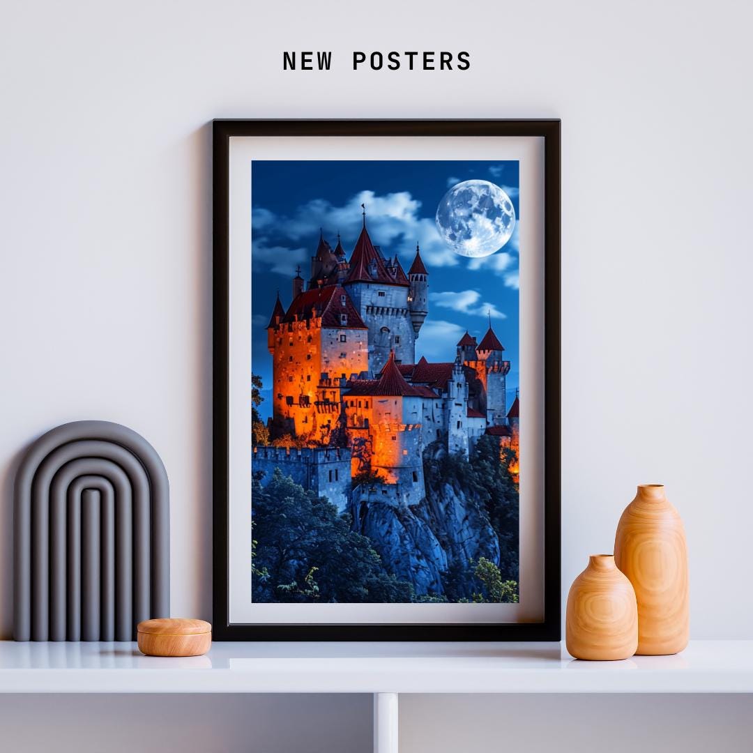 Moonlit Gothic Castle Art Print | Fantasy Digital Download | Haunted Wall Decor