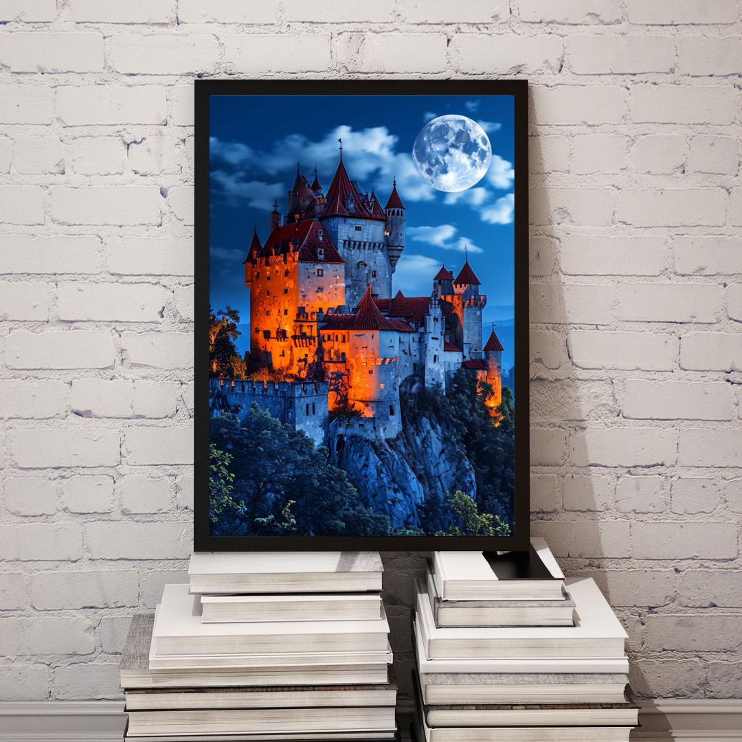 Moonlit Gothic Castle Art Print | Fantasy Digital Download | Haunted Wall Decor