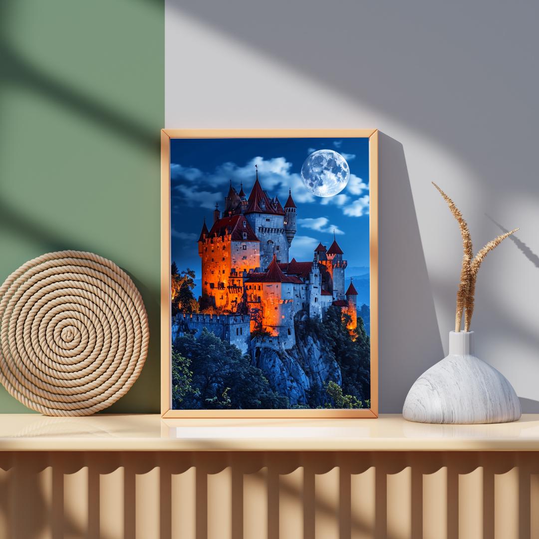 Moonlit Gothic Castle Art Print | Fantasy Digital Download | Haunted Wall Decor