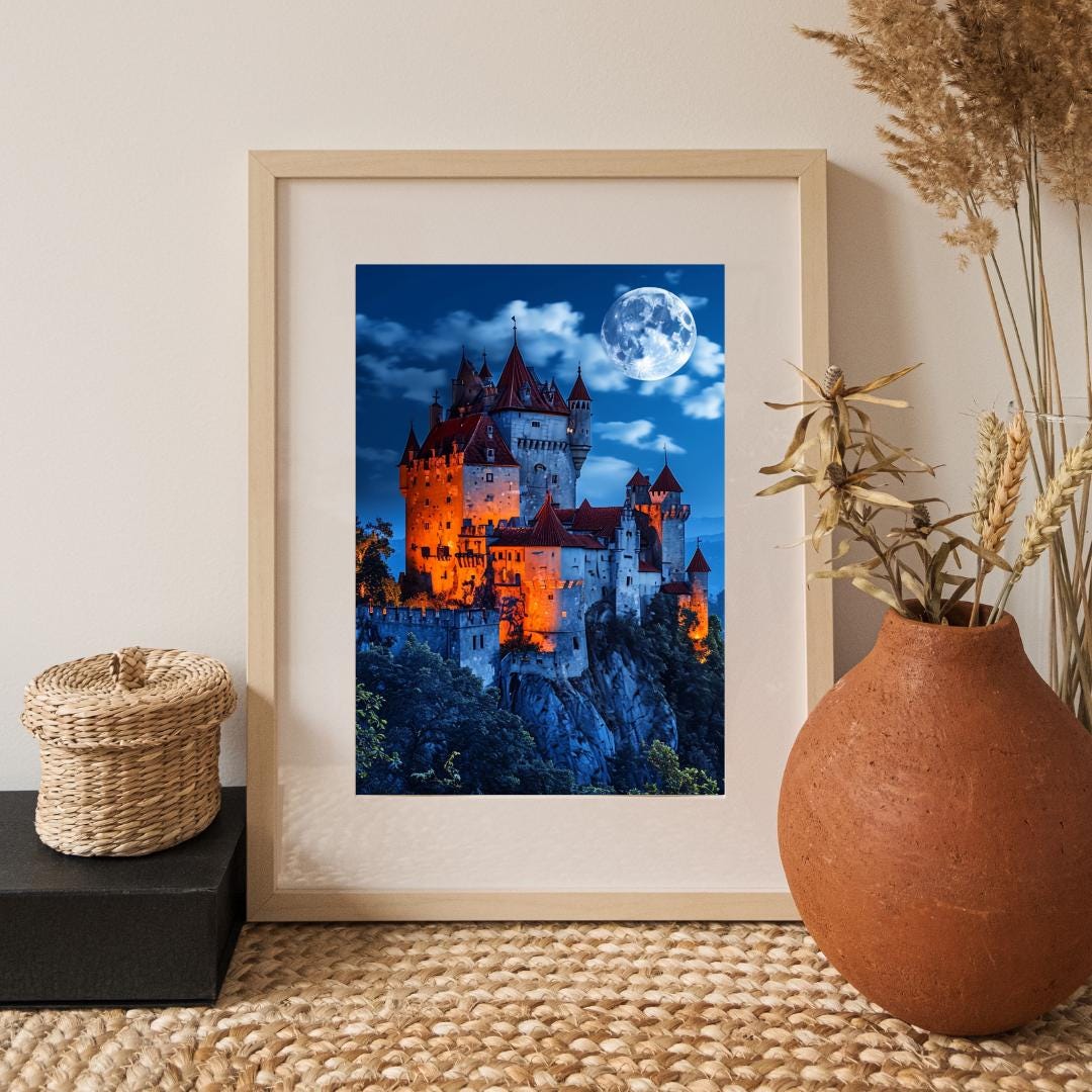 Moonlit Gothic Castle Art Print | Fantasy Digital Download | Haunted Wall Decor