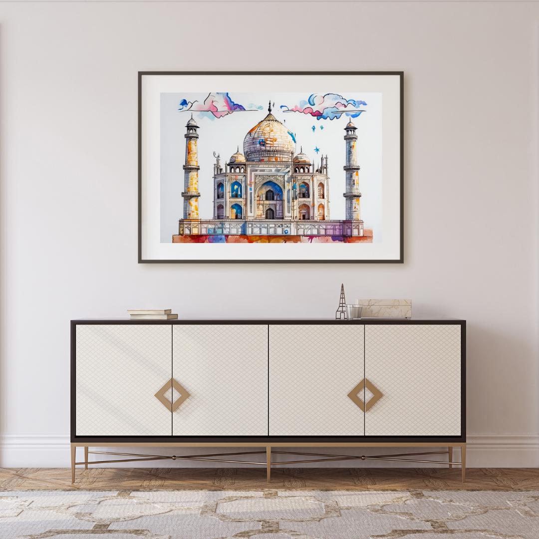 Taj Mahal Watercolor Print | India Landmark Art | Digital Download