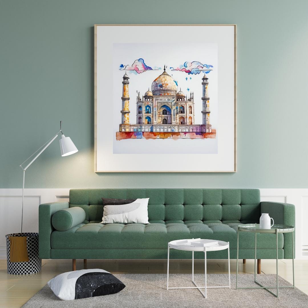 Taj Mahal Watercolor Print | India Landmark Art | Digital Download