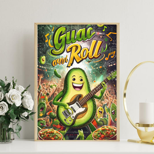 Fun Avocado Kitchen Art | Retro Food Decor | Guac and Roll Poster