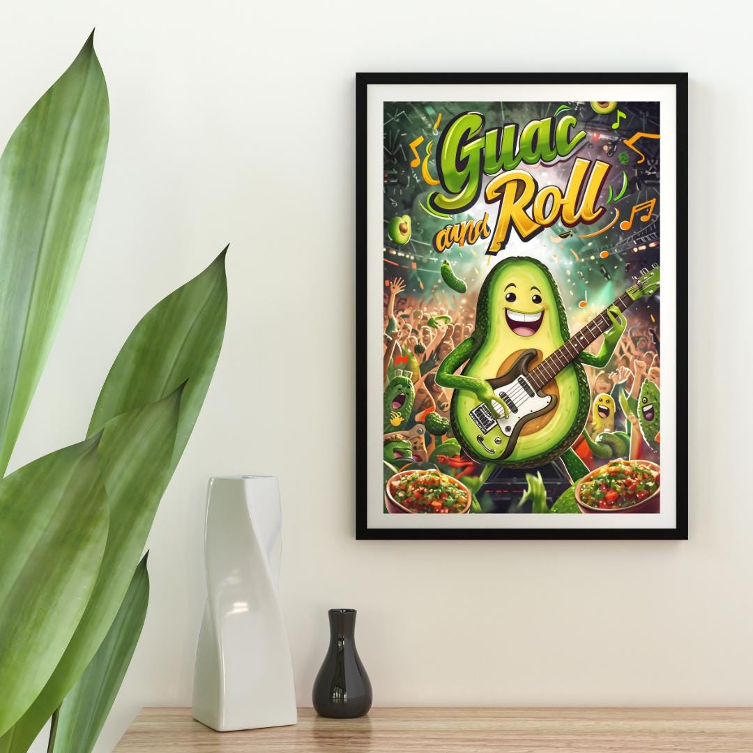 Fun Avocado Kitchen Art | Retro Food Decor | Guac and Roll Poster