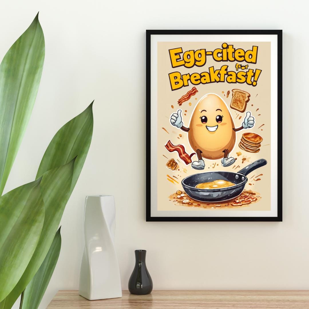 gg-cited for Breakfast | Fun Kitchen Wall Art | Printable Food Humor