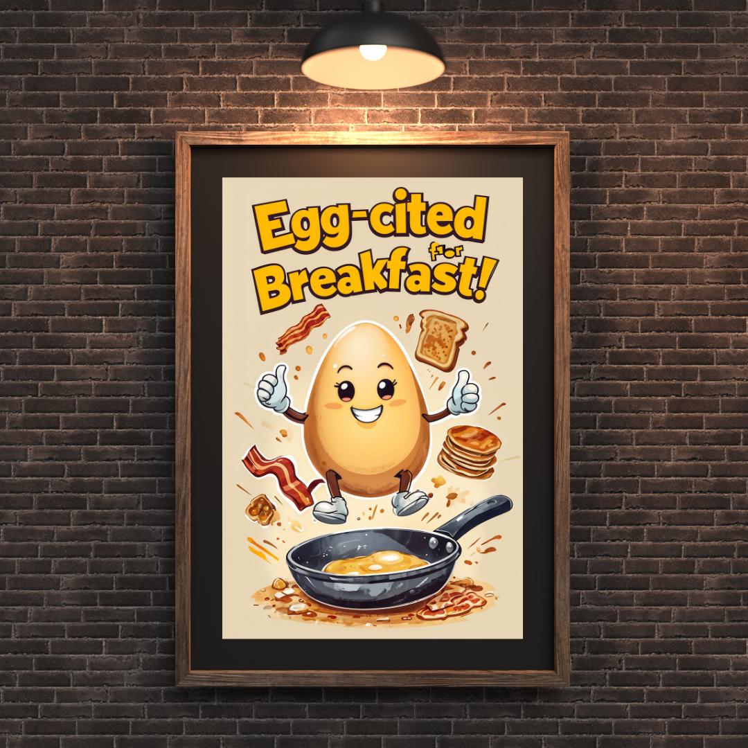 gg-cited for Breakfast | Fun Kitchen Wall Art | Printable Food Humor
