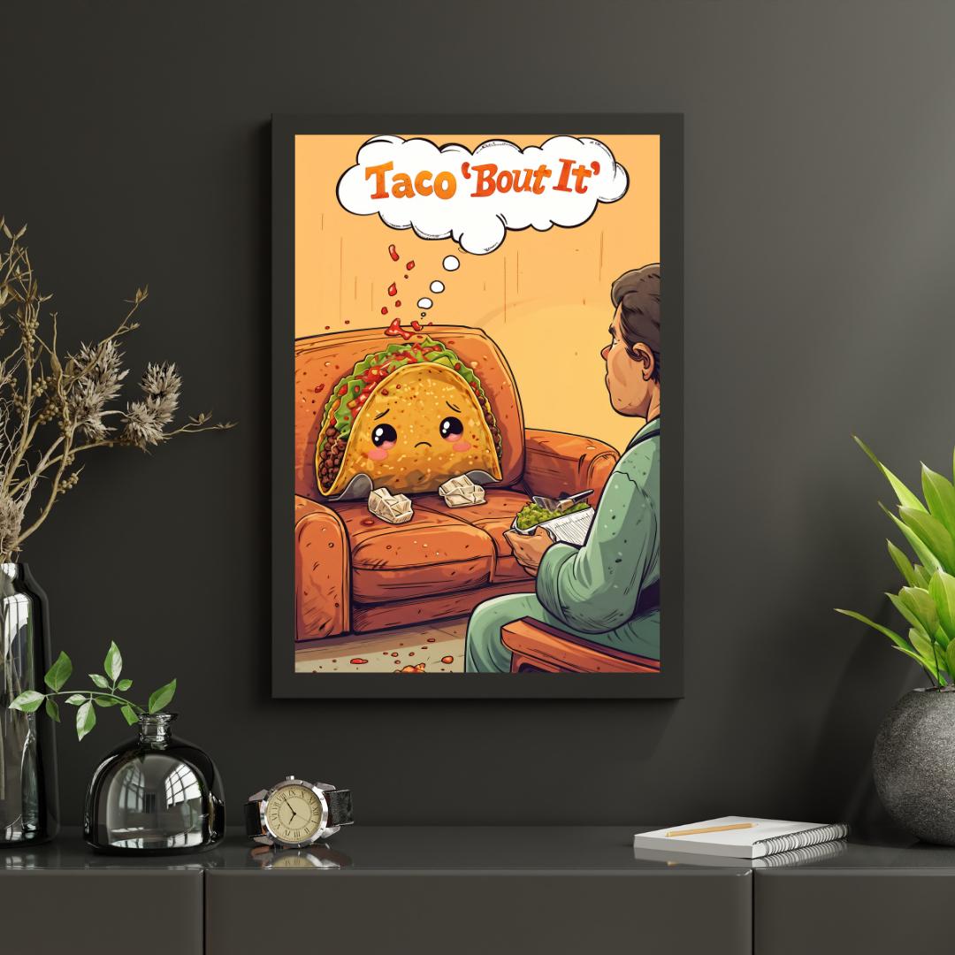 Funny Therapy Wall Art | Cute Taco Illustration | Quirky Kitchen Decor