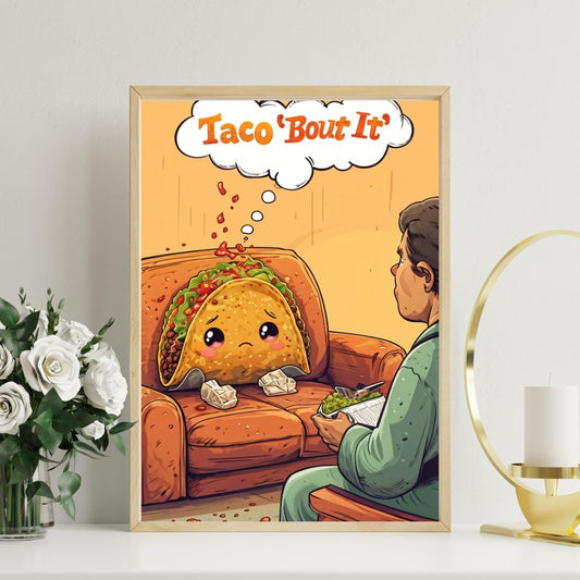 Funny Therapy Wall Art | Cute Taco Illustration | Quirky Kitchen Decor
