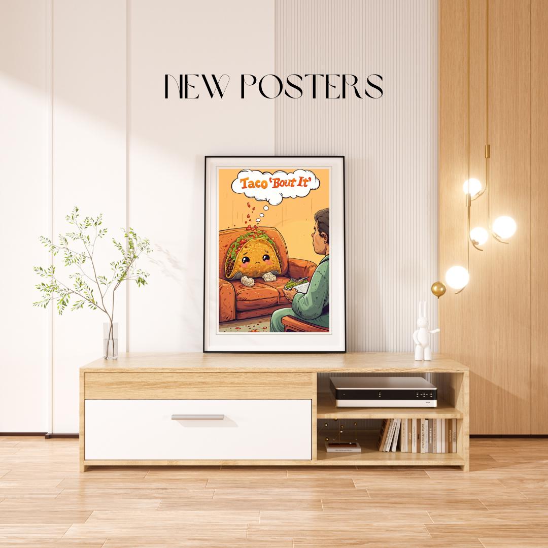 Funny Therapy Wall Art | Cute Taco Illustration | Quirky Kitchen Decor