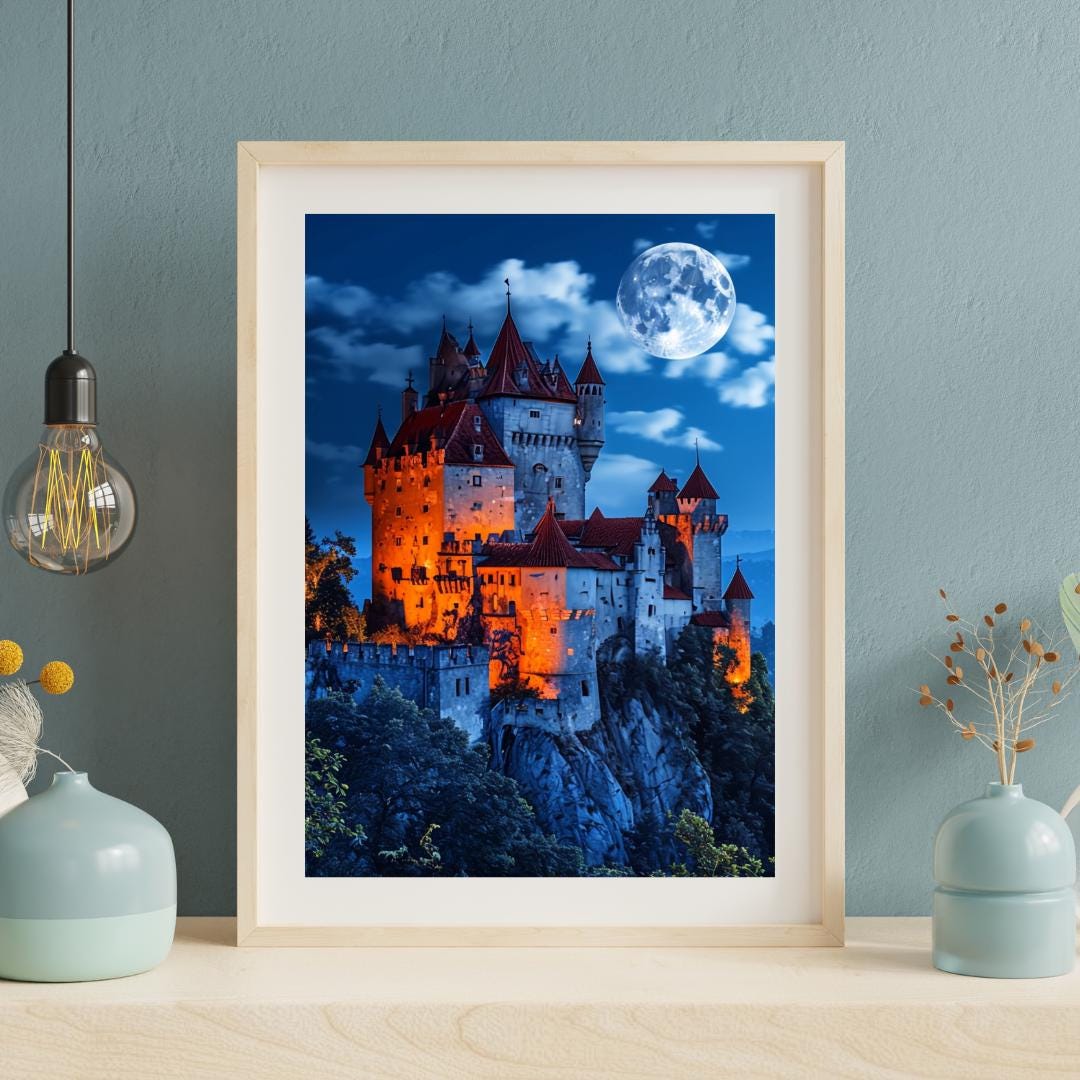 Moonlit Gothic Castle Art Print | Fantasy Digital Download | Haunted Wall Decor