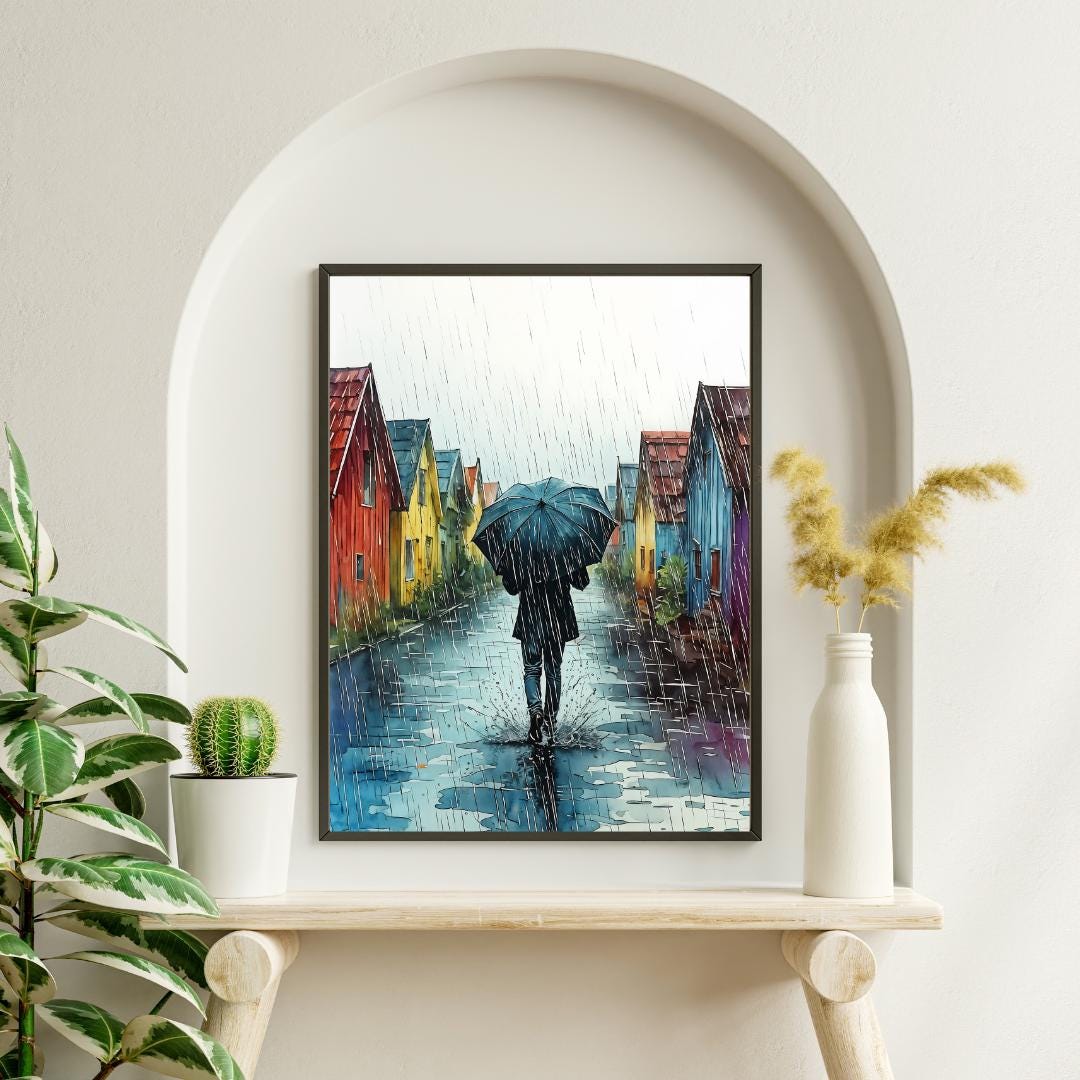Cozy Urban Decor | Rainy Day Street Scene Art Print