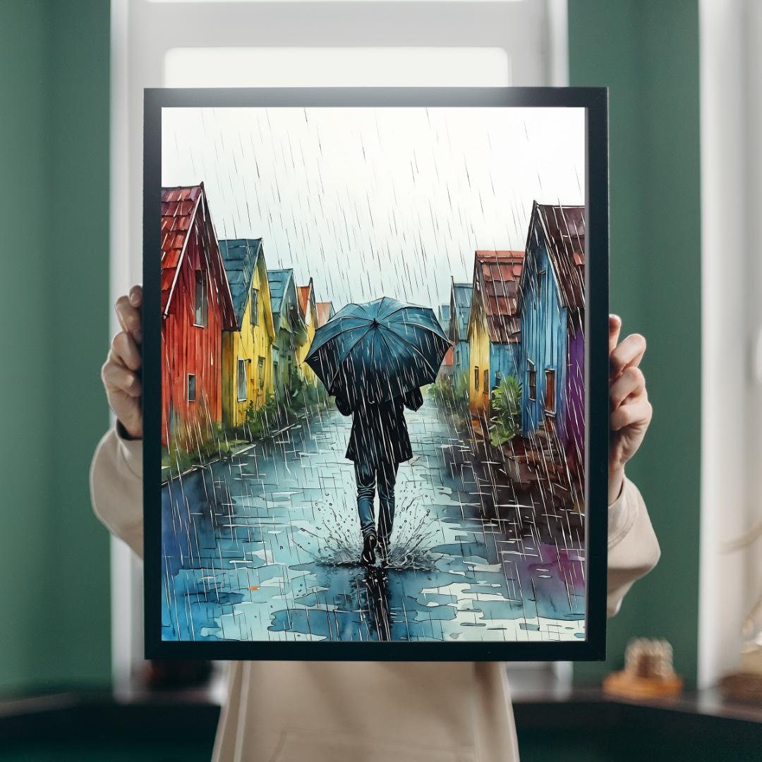Cozy Urban Decor | Rainy Day Street Scene Art Print