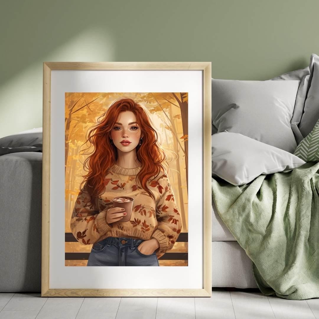 Autumn Fashion Portrait | Redhead Woman Fall Aesthetic | Cozy Printable Wall Art