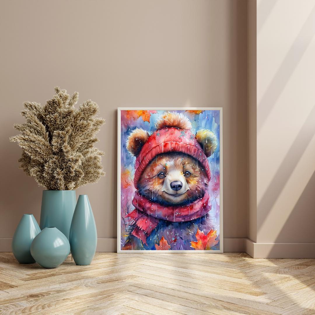 Cute Bear Poster | Cozy Kids Room Decor | Woodland Nursery Art | Digital Download