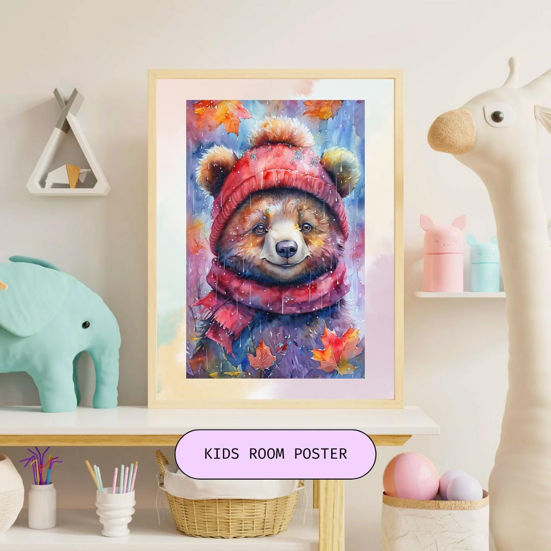Cute Bear Poster | Cozy Kids Room Decor | Woodland Nursery Art | Digital Download