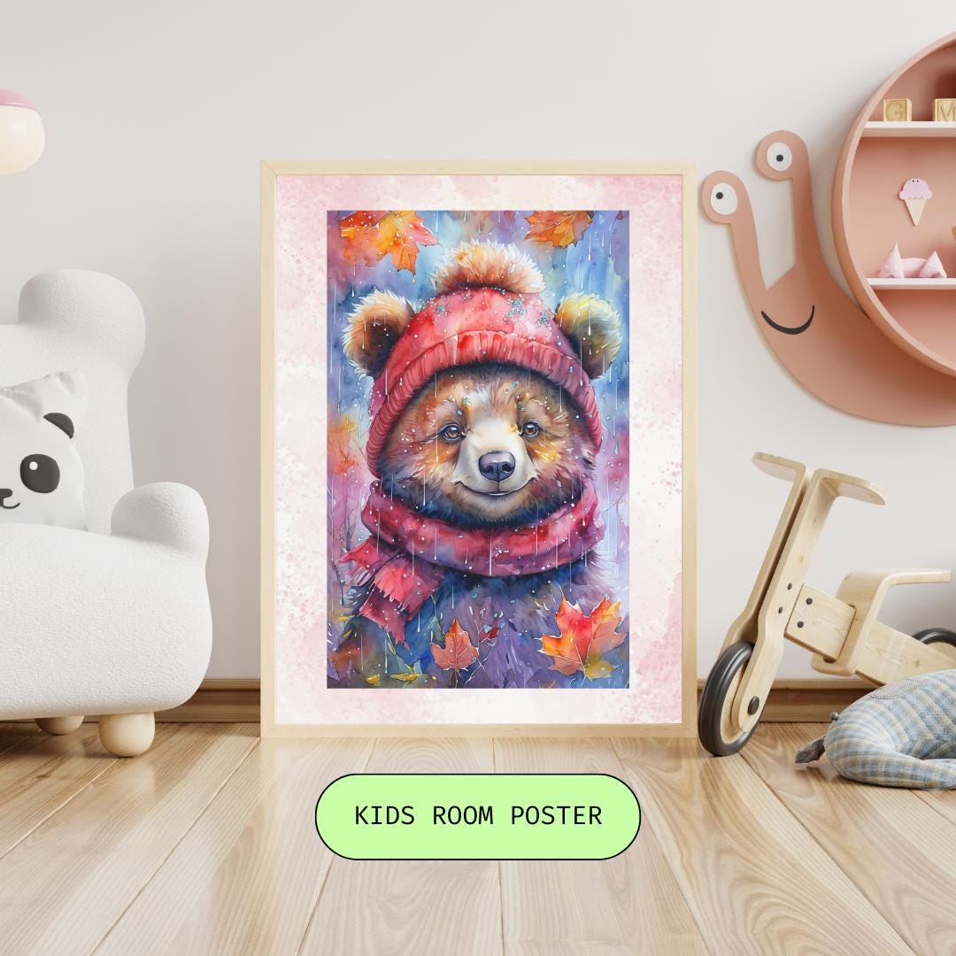 Cute Bear Poster | Cozy Kids Room Decor | Woodland Nursery Art | Digital Download
