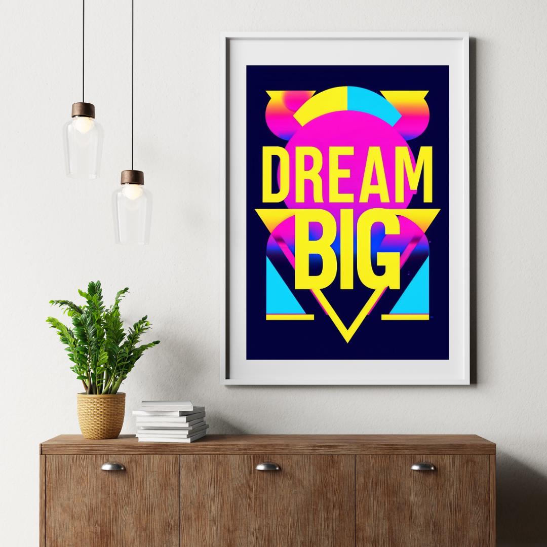 Inspirational Neon Dreams Poster | Vibrant Retro Motivation | Dream Big Wall Art