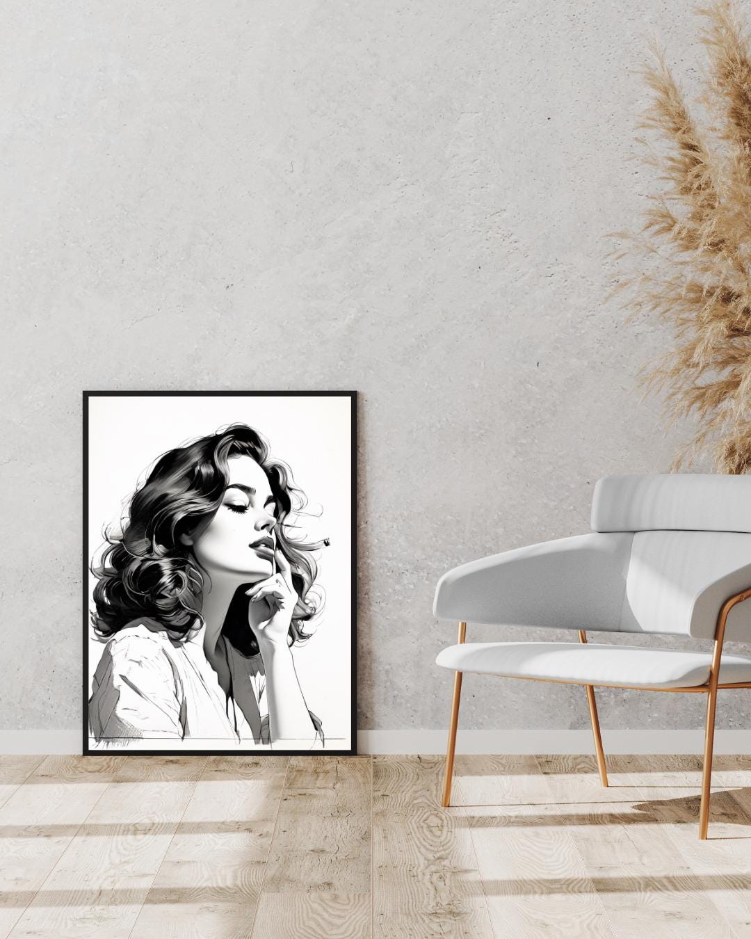 Chic Minimalist Woman Portrait | Monochrome Poster for Elegant Home Decor | Digital Art Print