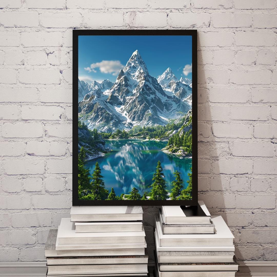 Mountain Lake Reflection Poster | Tranquil Nature Wall Art | Scenic Landscape Printable