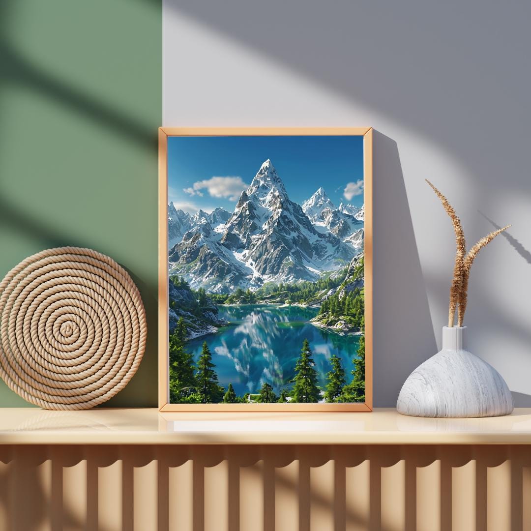 Mountain Lake Reflection Poster | Tranquil Nature Wall Art | Scenic Landscape Printable