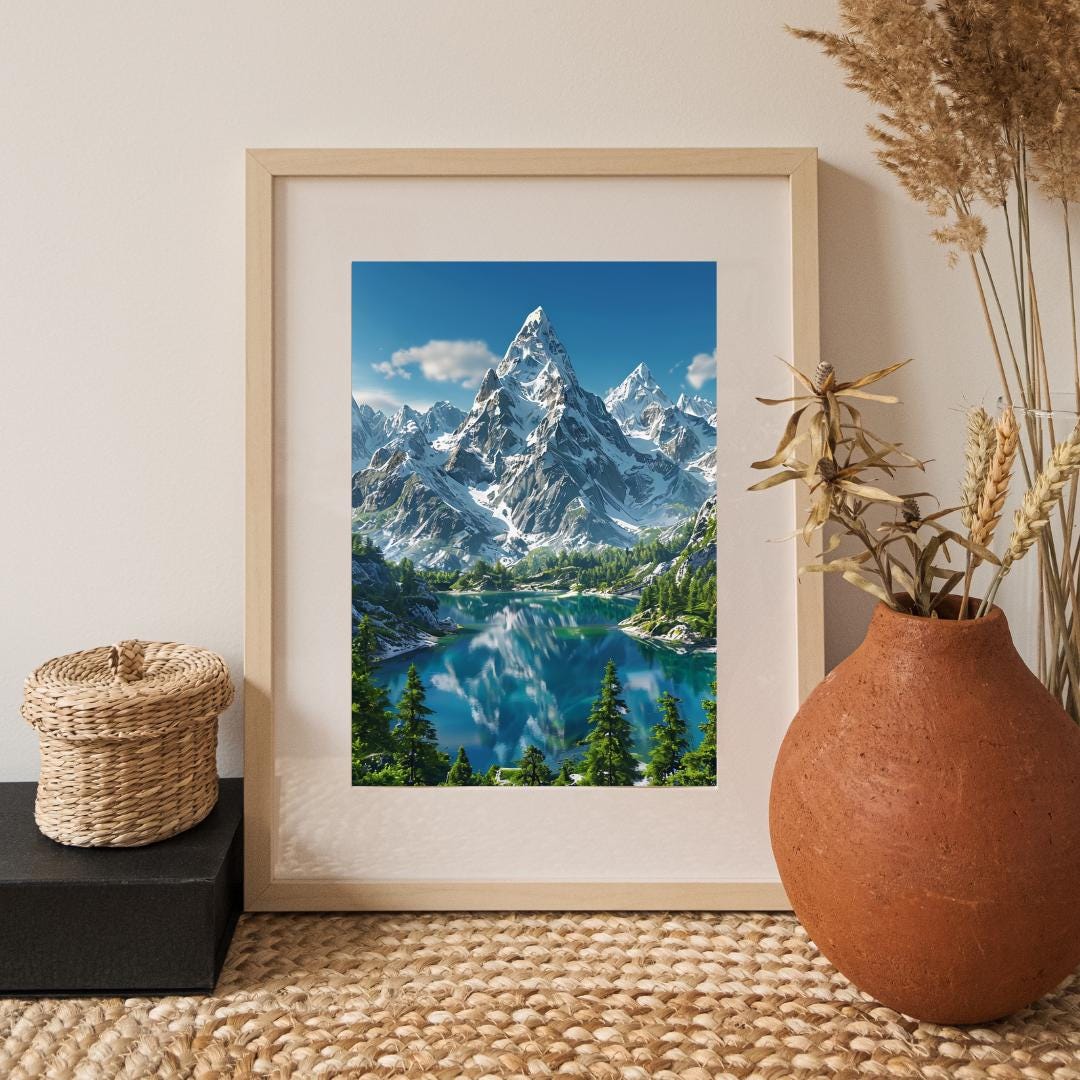 Mountain Lake Reflection Poster | Tranquil Nature Wall Art | Scenic Landscape Printable