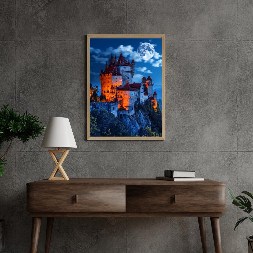 Moonlit Gothic Castle Art Print | Fantasy Digital Download | Haunted Wall Decor