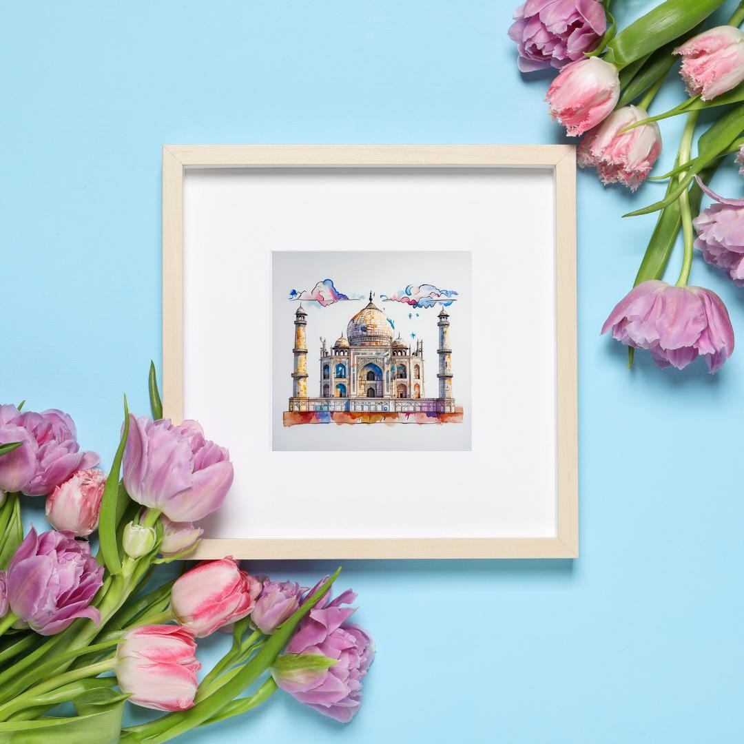 Taj Mahal Watercolor Print | India Landmark Art | Digital Download