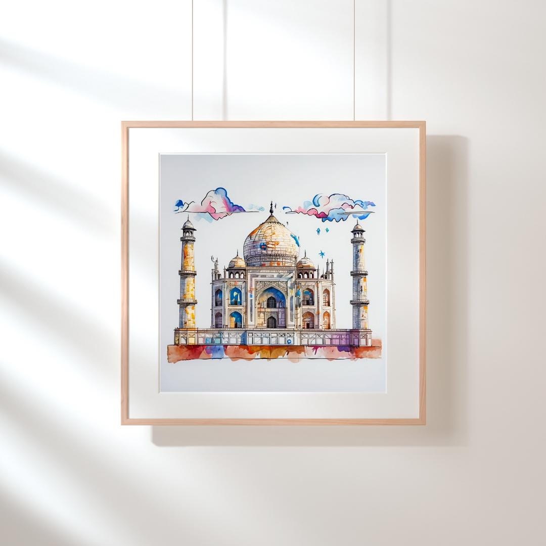 Taj Mahal Watercolor Print | India Landmark Art | Digital Download