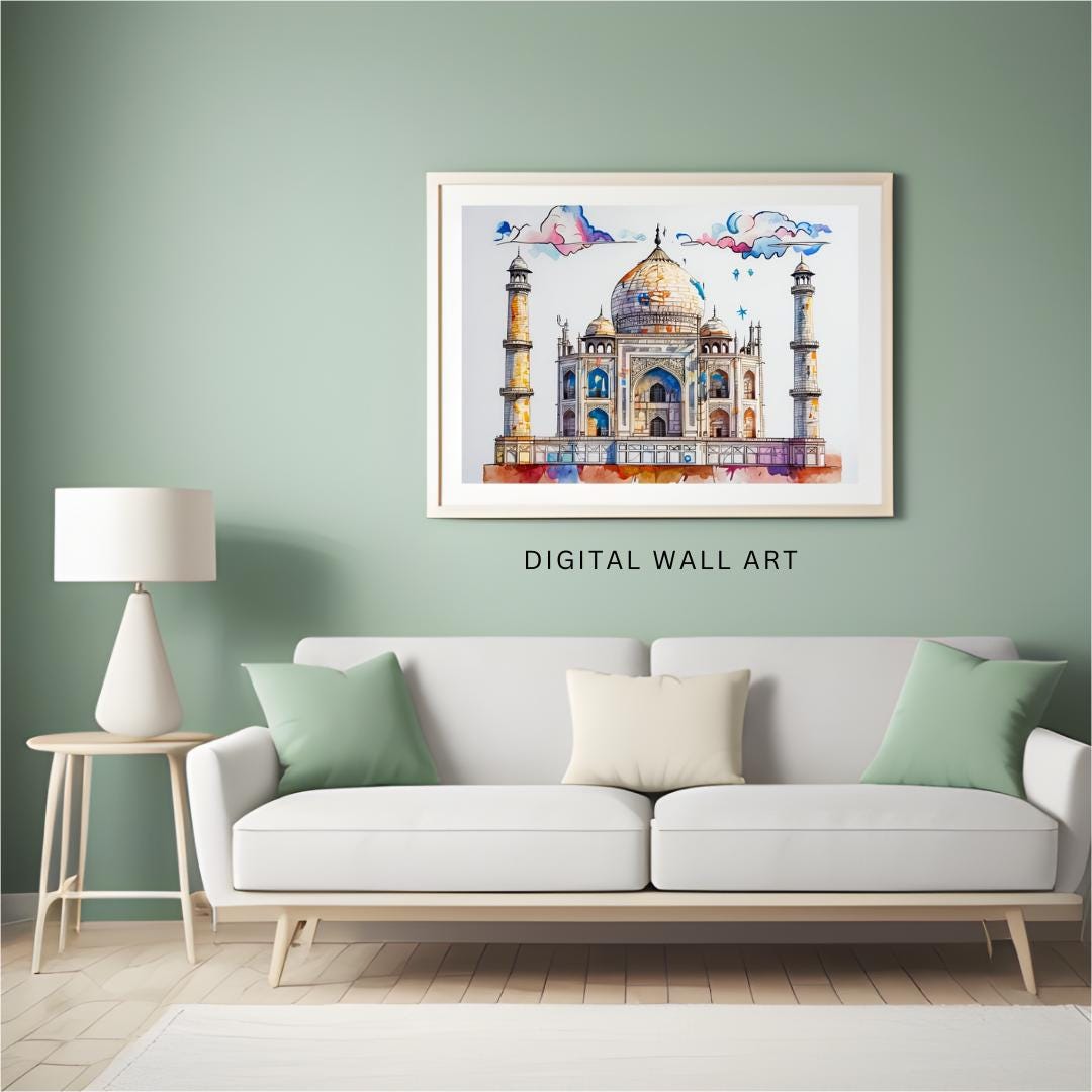 Taj Mahal Watercolor Print | India Landmark Art | Digital Download