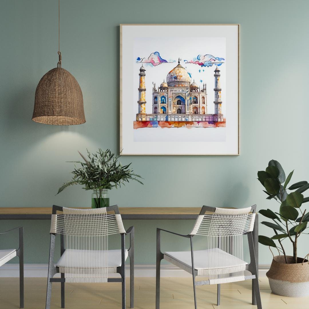 Taj Mahal Watercolor Print | India Landmark Art | Digital Download