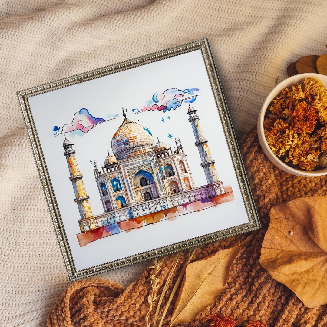 Taj Mahal Watercolor Print | India Landmark Art | Digital Download