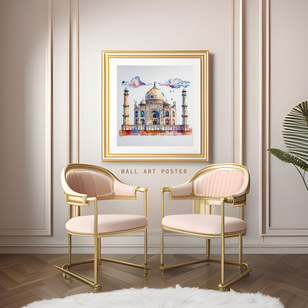 Taj Mahal Watercolor Print | India Landmark Art | Digital Download