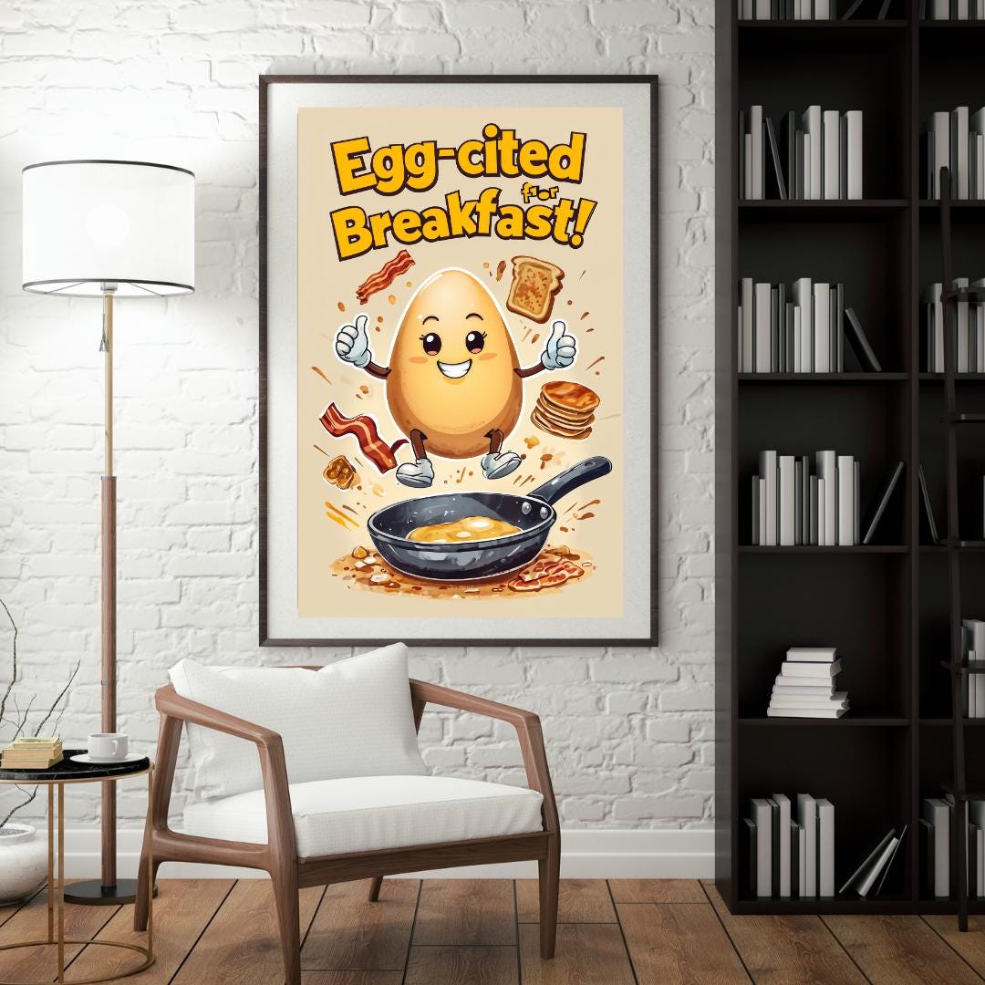 gg-cited for Breakfast | Fun Kitchen Wall Art | Printable Food Humor