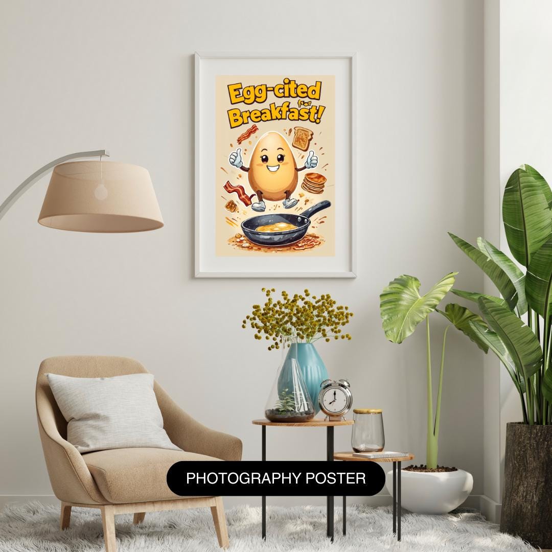 gg-cited for Breakfast | Fun Kitchen Wall Art | Printable Food Humor