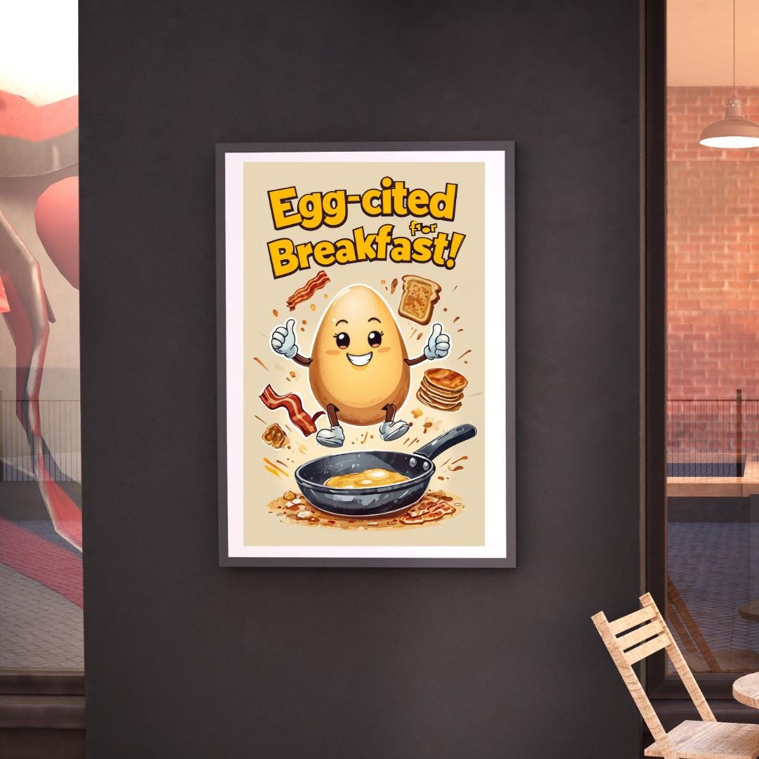 gg-cited for Breakfast | Fun Kitchen Wall Art | Printable Food Humor