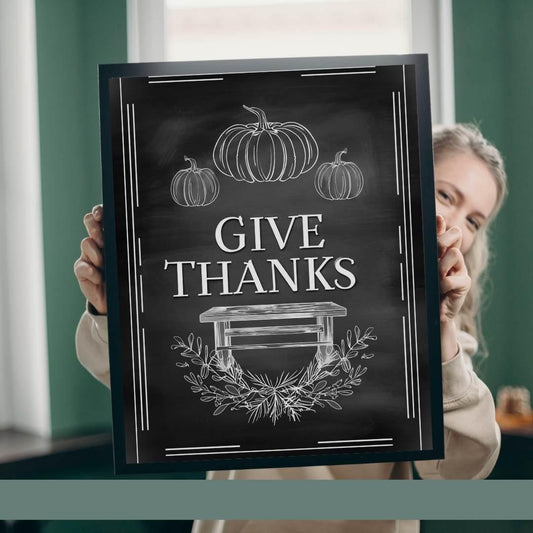 Farmhouse Wall Art | Rustic Thanksgiving Decor |Give Thanks Chalkboard Print