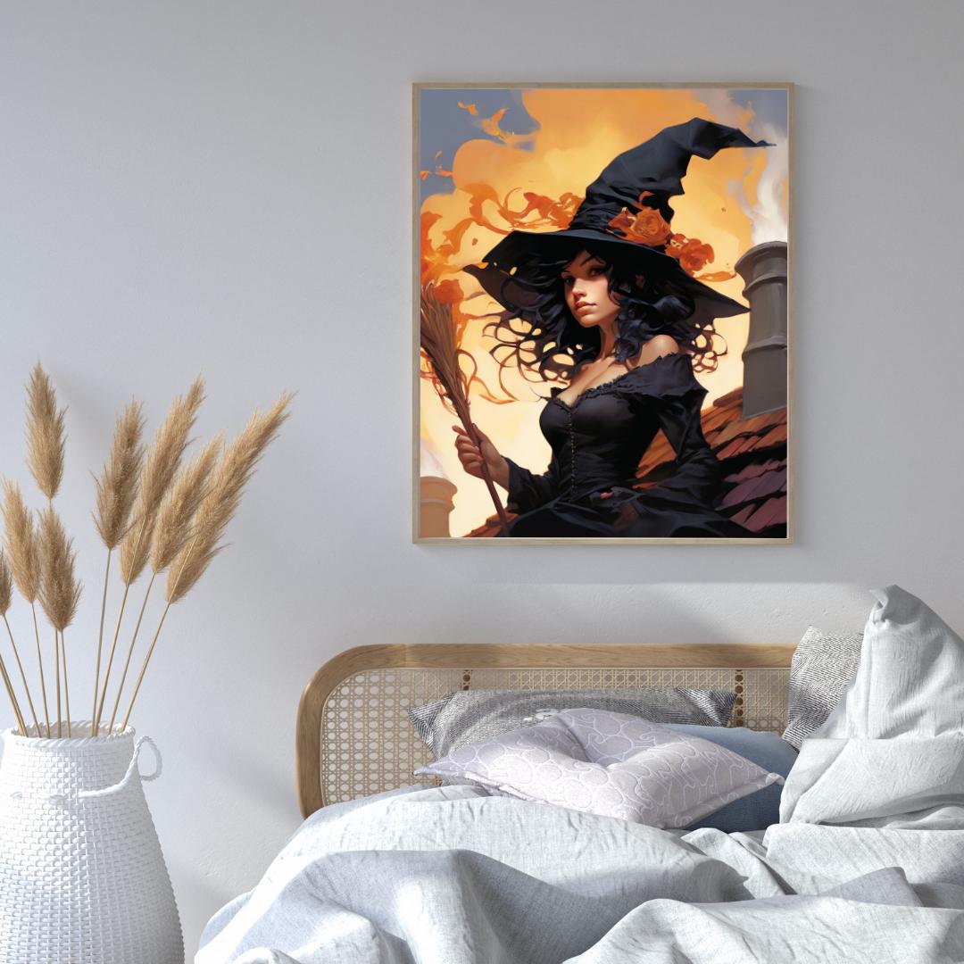 Dark Feminine Witch Illustration |Autumn Spooky Art Print | Digital Download